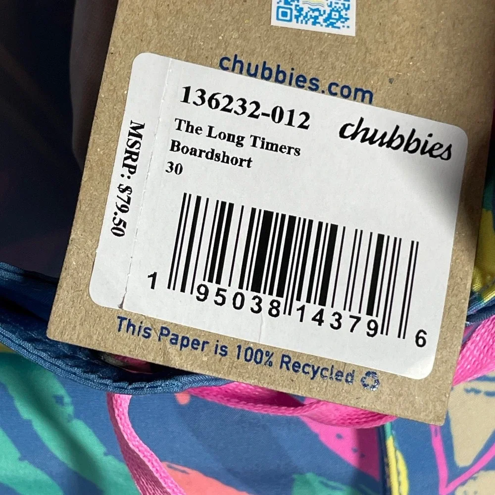 Chubbies The Long Timers Boardshorts Mens 30 Blue Neon 90s Retro 6 Inseam NEW